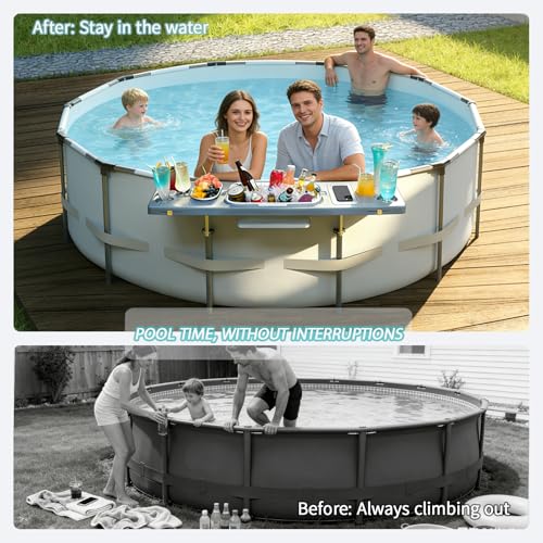 Pool Bar for Above Ground Pool - Poolside Bar with 6 Cup Holders & Ice Bin, 47.2"×11.8" Foldable Above Ground Pool Bar Table, Portable Swim Up Bar, Frame Above Ground Round Swimming Pools Accessories - color: Gray-blue Pool Bar