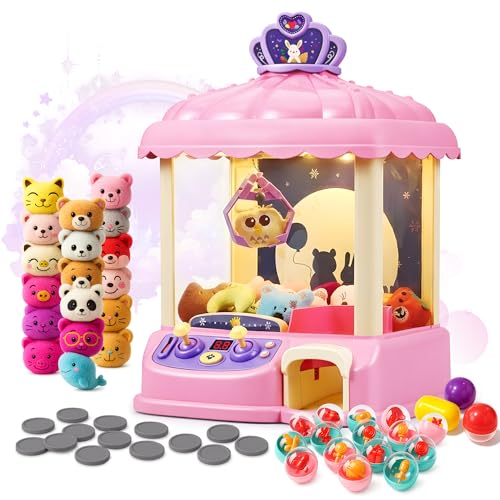 Kids Claw Machine Arcade Toy for Girls Ages 8 to 13 Mini Prize Grabber Candy Dispenser with LED Lights Adjustable Volume USB Powered or Battery Operated Birthday Gift for Kids