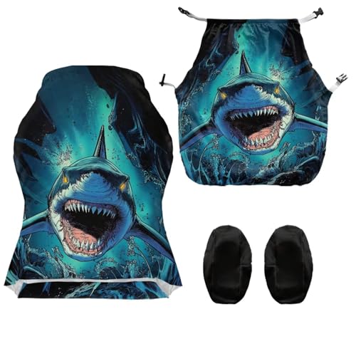 Fierce Shark Universal Gaming Chair Cover with Armrest Covers Cat Proof Stretchable Office Computer Chair Cover Slipcovers Breathable Non Slip Reclining Armchair Slipcover for Gamer Room - color: Fierce Shark