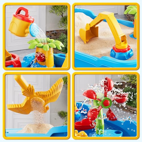 Kids Sand Water Table for Toddlers 1-3 3-5 Years, Outdoor Activity Play Set with Beach Toys, Shovels & Molds, Summer Outdoor Beach Outside Backgard Sensory Toys for Kids Boys Girls 1.5+ Years - style: 8905