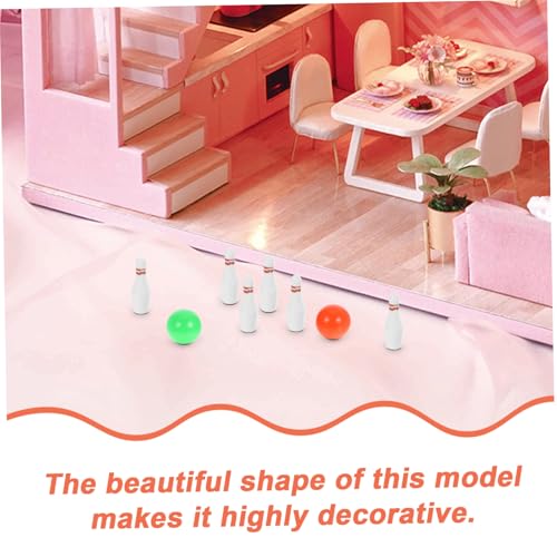 Beaupretty Miniature Bowling Set for Dollhouse Decor Lightweight and Mini Bowling Game with Pins and Balls Safe Material for Family Entertainment and DIY Miniature Sports Play