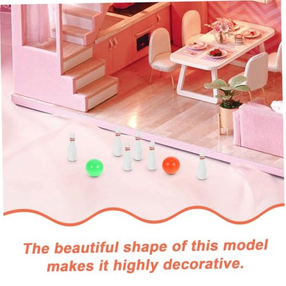 Beaupretty Miniature Bowling Set for Dollhouse Decor Lightweight and Mini Bowling Game with Pins and Balls Safe Material for Family Entertainment and DIY Miniature Sports Play