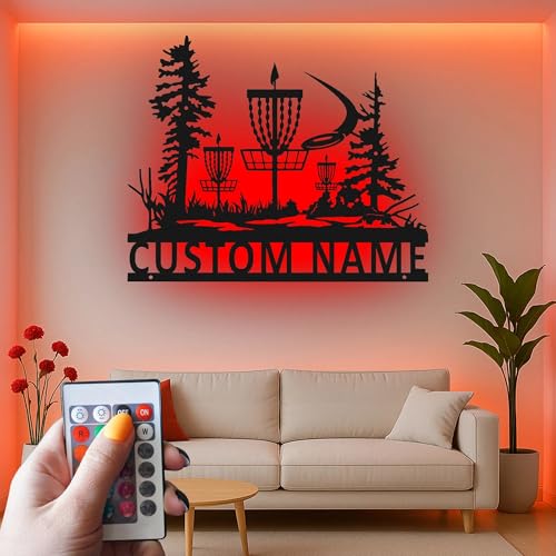 Custom Disc Golf Basket Led Light Metal Wall Art Personalized Gift for Disc Golfers Game Room Decor 2