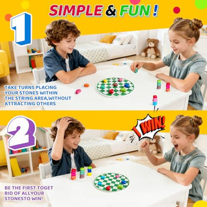 2-in-1 20 Colorful Magnet Game with String and Silicone Mat, Magnetic Stones Game for Kids, Magnetic Chess Set, Puzzle Strategy Games for Family and Party, 2 Player Magnetic Chess Game