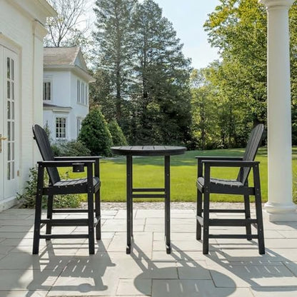 Patio Bar Tables Set of 3, HDPE Outdoor High Top Table and Chairs Set Height Table Chairs Adirondack Bar Set for Garden, Backyard, Yard, Pool, Balcony, Black - color: Ø31.1" Bar Set of 3, Black