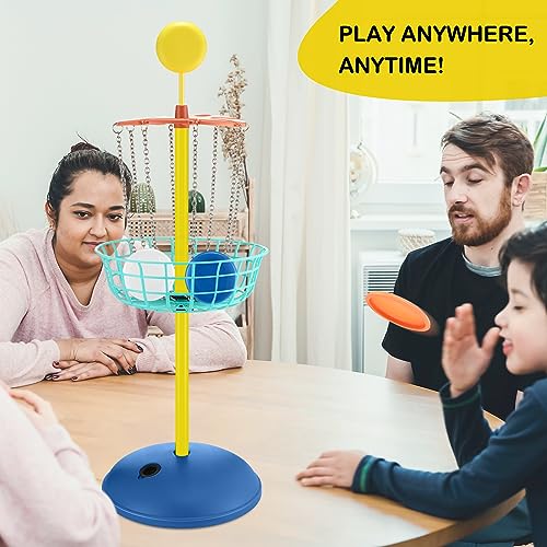 Meooeck 42 Inches Mini Disc Golf Baskets with 10 Flying Discs Golf Starter Set for Indoor Outdoor Yard and Beach Games - style: Chic Color