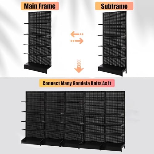 Eastern Tree Pegboard Display Stand, 3x6.5 Feet Gondola Retail Shelving Wall Display for Convenient Grocery Office Supply or Retail Stores, Standing Peg Board Display Rack with 20 Hooks, No 4 Shelves - size: 1 Unit 3 x 6.5 Feet