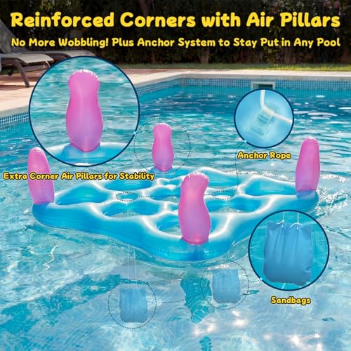 2 in 1 Pool Toys Games Set Inflatable Pool Float with 10 Balls & 8 Rings Tic-Tac-Toe Pool Games, Fun Summer Party Beach Outdoor Yard Game - color: Blue