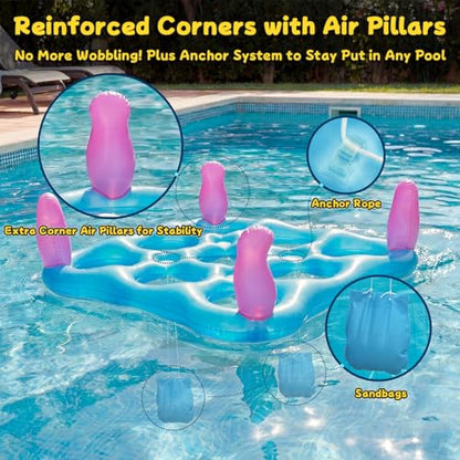 2 in 1 Pool Toys Games Set Inflatable Pool Float with 10 Balls & 8 Rings Tic-Tac-Toe Pool Games, Fun Summer Party Beach Outdoor Yard Game - color: Blue