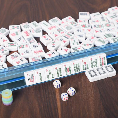 ZGME American Mahjong Set,166 White Tiles with Brown Rectangular Bag and Accessories,4 All-in-One Mahjong Racks with Pushers - color: Brown