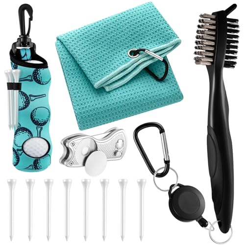 Liliful 12 Pcs Golf Accessories Kit, Include Golf Ball Bag with Hook Towel Tees Magnetic Ball Marker Divot Tool Cleaner Brush for Women Man Gifts - color: Teal, style: Plain