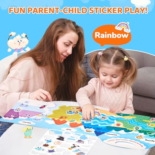 JoyCat Reusable Sticker Book - Stickers for Toddlers, Kids Sticker Activity Book, Travel Toys for Road Trip, Car & Airplane, Educational Learning Gifts for Boys and Girls Ages 3-5 (Weather) - style: Weather