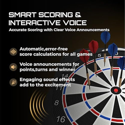 FunVision Electronic Dart Board with 7" Smart Touchscreen, Soft Tip Dartboard Set 19 Games and 883 Variations for 8 Players- Cyber Player AI & Practice Modes