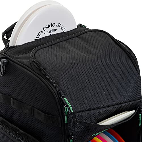 Westside Discs Noble Disc Golf Backpack | Large Frisbee Golf Bag | Main Compartment Holds up to 22 Discs | Extra Space on Sides for Accessories (Black)
