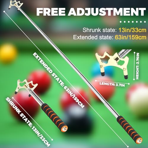 Pool Bridge Stick, Professional Retractable Pool Cue Bridge with Removable Brass Bridge Head, Free Adjustment for Multi-Angle Shots, Easy to Use and Storage, Essential Pool Table Accessories - style: Low Bridge Head