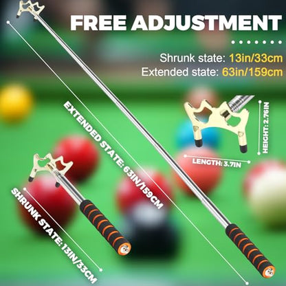 Pool Bridge Stick, Professional Retractable Pool Cue Bridge with Removable Brass Bridge Head, Free Adjustment for Multi-Angle Shots, Easy to Use and Storage, Essential Pool Table Accessories - style: Low Bridge Head