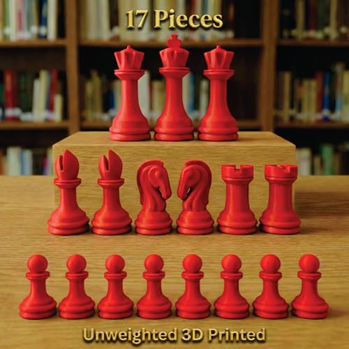 Staunton Chess Pieces Half Set, 17 Red Pieces, 3.75" King | Made in USA - color: Red