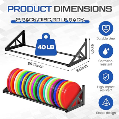 Weysat 1/2 Pack Disc Golf Storage Rack Wall Mount Disc Golf Accessories Organizer Rack Holder Basket Shelf for Home Garage - style: Metal
