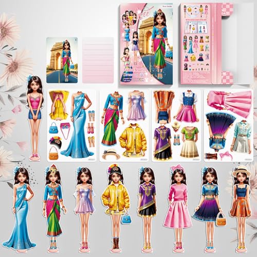 Magnetic Dress Up Paper Doll,Magnet Princess Dress Up Dolls for Girls Ages 4-7 Kids,Travel Activities Road Trip Car Ride Interactive Learning Created Imagine Set Birthday Gift - color: H Set