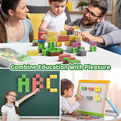 Magnetic Building Blocks Travel Toys for Kids Ages 4-8, Toddler Magnetic Cubes STEM Learning Set with Iron Storage Box – Portable Construction Toys for Boys Girls 3-5 - style: Game Mini Magnetic Building Blocks - 35PCS