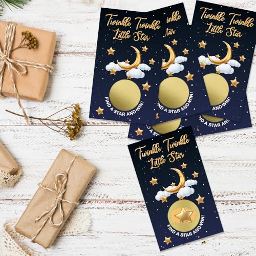 50 Pcs Twinkle Twinkle Little Star Scratch off Game Cards, Star And Moon Themed Scratch Card for Birthday Baby Shower or Celestial-Themed Events, Lottery Group Reveal Games Activity Supplies - color: Dark
