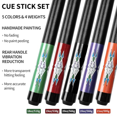 LOTKEY Pool Cue Sticks for Adults,Super Straightened Up 58'' 18 19 20 21oz Billiard Cues Canadian Maple Tacos De Billar Profesional Set of 4/3/2/1 House Bar Pool Que Table Beginner Pool Queue - color: 5 Pieces