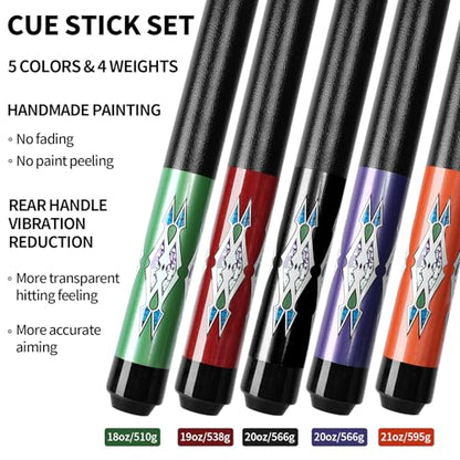LOTKEY Pool Cue Sticks for Adults,Super Straightened Up 58'' 18 19 20 21oz Billiard Cues Canadian Maple Tacos De Billar Profesional Set of 4/3/2/1 House Bar Pool Que Table Beginner Pool Queue - color: 5 Pieces
