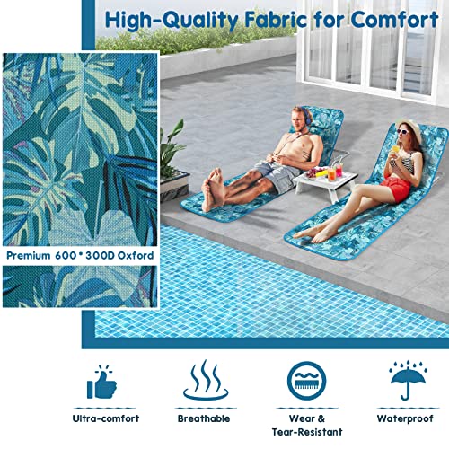 Goplus Beach Chairs with Side Table, 2 Pack Folding Lounge Chairs for Adults, with 5 Adjustable Position, Backpack Lightweight Reclining Lounge Chair for Lawn Camping Picnic Sunbath Pool (Blue&Green) - color: Blue&green