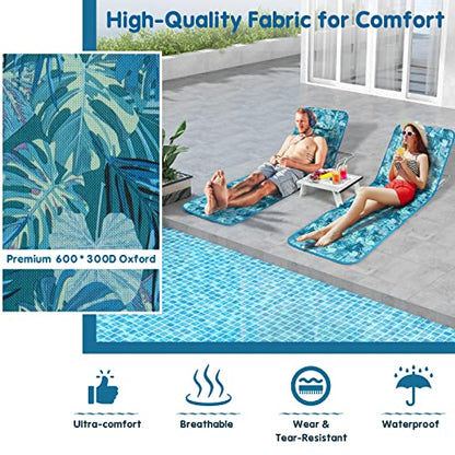 Goplus Beach Chairs with Side Table, 2 Pack Folding Lounge Chairs for Adults, with 5 Adjustable Position, Backpack Lightweight Reclining Lounge Chair for Lawn Camping Picnic Sunbath Pool (Blue&Green) - color: Blue&green