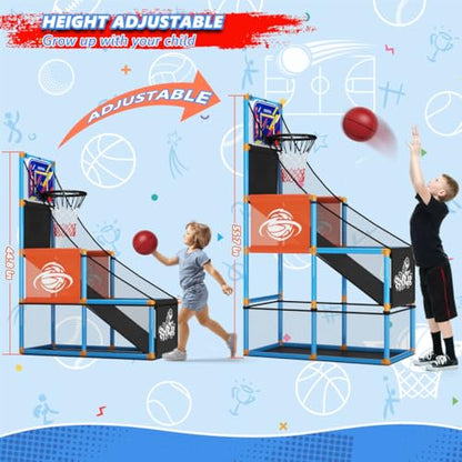 Handwell Arcade Basketball Game Set with Electronic Scoreboard&LED Light: Carnival Games Boy Toys Basketball Hoop Indoor Outdoor with 4 Balls & Air Pump Ideal Sports Toy Gifts for Kids 3-12 Years Old - style: Blue Scoring Basketball Hoop