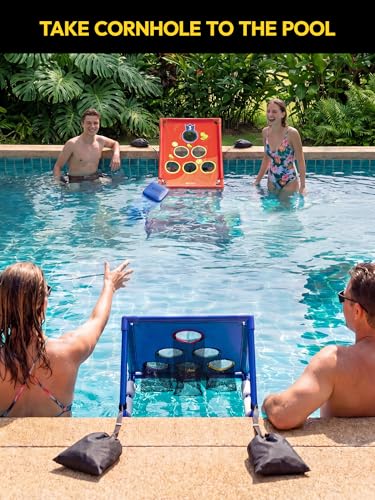 A11N SPORTS Floating Pool Cornhole Set, Heavy-Duty PVC Water Cornhole Game for Adults & Kids, Includes Unsinkable Bean Bags & Target, Summer Swimming Pool Toys & Backyard Lawn Games for Parties