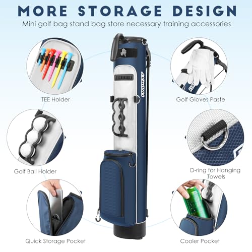 Findway Golf Stand Bag, Upgraded Par 3 Golf Bag Pitch n Putt Small Golf Bag with Ball Holder and Cooler Bag, Lightweight Golf Carry Bag for Men Women - color: Blue