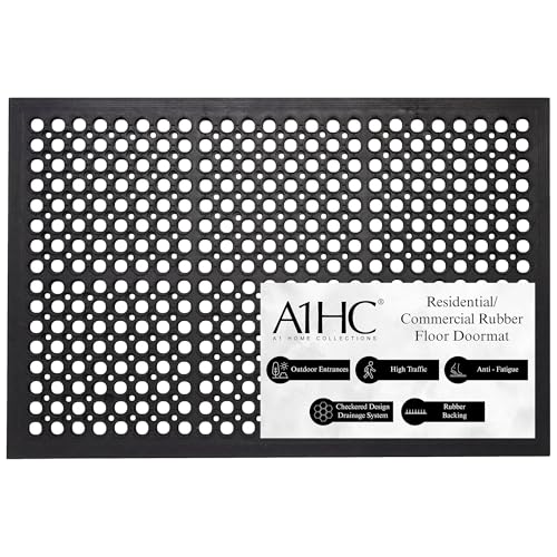 A1 Home Collections New All Purpose Anti Fatigue Versatile Rubber Floor Mat with Drain Holes, Workplace Mat, Restaurant Kitchen Mat, Bar Area Mat, Commercial, Industrial Anti Fatigue Mat 32x47 Inches - size: 47"L x 32"W x 0.6"Th