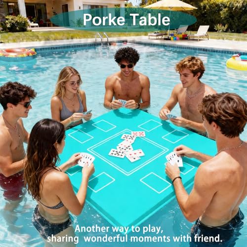 Floating Mahjong Table for Pool, Double-Sided Waterproof Game Tray with Cup Holders, EVA Floating Game Table for Pool, Pool Mahjong Table Floating for Mahjong, Poker, Cards, Dominoes & Scrabble