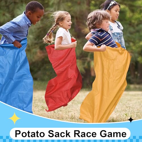 succulentlovers 14PCS Potato Sack Race Bags, Outdoor Games Sack Race Bags Kit Include Potato Sacks, 3-Legged Race Bands, Plastic Medals, Carnival Outdoor Lawn Party Field Day Games for Adults & Family