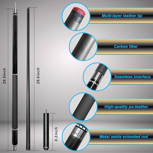 HomeSeason 58inch Carbon Fiber Pool Cue Stick with Screw-in Extension and Leather Case, 18oz Low Deflection Professional Cue Stick for Billiards, 13mm Tip - color: 21oz/Black