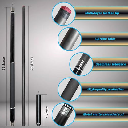 HomeSeason 58inch Carbon Fiber Pool Cue Stick with Screw-in Extension and Leather Case, 18oz Low Deflection Professional Cue Stick for Billiards, 13mm Tip - color: 21oz/Black