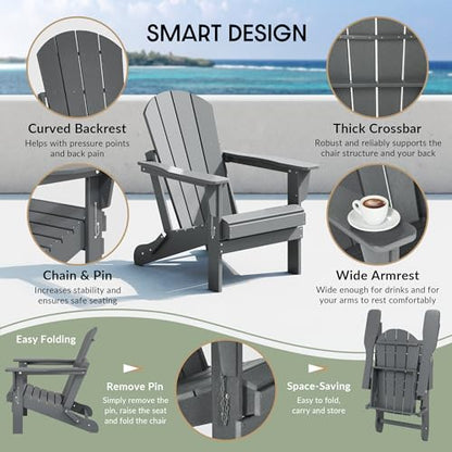 WestinTrends Malibu HDPE Outdoor Patio Folding Poly Adirondack Chair, Gray - color: Grey, size: 1 Chair