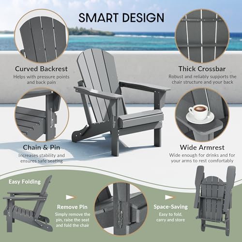 WestinTrends Malibu 2 Piece Set Outdoor Folding Poly Adirondack Chair, Gray - color: Grey, size: 2 Chair
