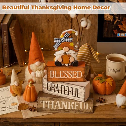 Lineshading 4 Pcs Wooden Farmhouse Tabletop Decor Rustic Home Tiered Tray Decor Decorative Farmhouse Table Decoration Home Block Signs Gift(Blessed Gnome) - style: Blessed Gnome