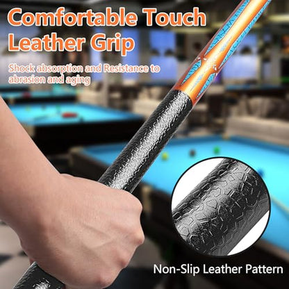 Pool Cue, 58" Pool Cue Sticks for Adults with 13MM Tips Canadian Maple Wood Leather Pattern Grip 18 19 20 21 oz, Professional Billiard Cues Players for Bar House Pool Table Sports 8/9 Ball - style: Gold 18oz