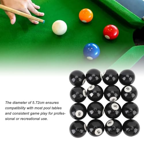 Keenso Billiard Black Eight Ball Set, 16 Pcs 2.3 Inch Pool Eight Ball Resin Billiard 8 Balls