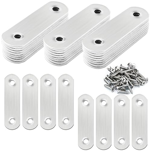 32 Pcs Flat Plate Straight Bracket Flat Metal Brace,Metal Fixed Connecting Plate,60mm Stainless Straight Braces for Furniture Support,with 64 Pcs 304 SS Screws - size: 60mm / 32 Pcs