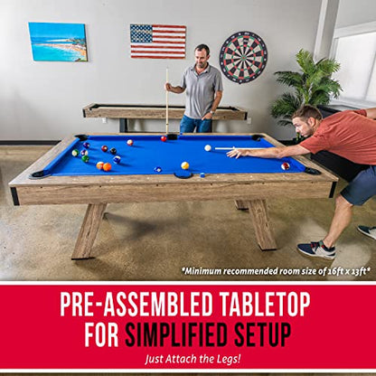 GoSports 7 ft Pool Tables with Wood Finish - Choose Your Style - Modern Billiards Table with 2 Cue Sticks, Balls, Rack, Felt Brush and Chalk - style: Blue, Brown Wood Finish