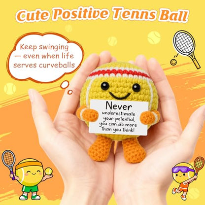 Mini Positive Crochet Tennis Ball Gifts for Women Men - Handmade Crochet Tennis Ball, Motivational Encouragement Christmas White Elephant Gift for Tennis Balls Lover Coworker Friend Coach - style: Positive