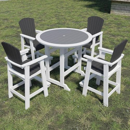 Outdoor Tall Adirondack Chairs Set of 2, Patio Bar Stool Chair with High Back, Widened Arms, All-Weather Balcony Chair for Backyard, Garden, Yard (White & Grey) - color: Tall Adirondack Chair Set of 2