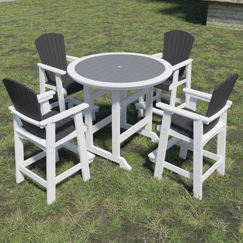 Outdoor Tall Adirondack Chairs Set of 2, Patio Bar Stool Chair with High Back, Widened Arms, All-Weather Balcony Chair for Backyard, Garden, Yard (White & Grey) - color: Tall Adirondack Chair Set of 2