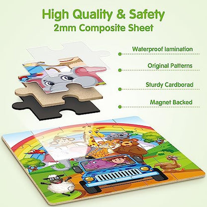 SYNARRY Magnetic Puzzles for Kids Ages 3-5, 20 Pieces Toddler Animal Puzzles for Kids Ages 4-6, Easter Basket Stuffers Gifts for Kids, Car Airplane Road Trip Activities Magnet Games Toy for Boys Girls - style: Animal