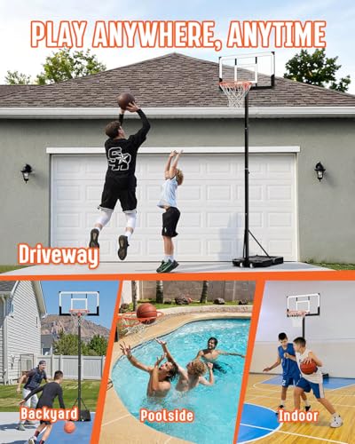 Seray Family Basketball Hoop Outdoor 3.3-10ft Adjustable, Safety Portable Basketball Hoop for Kids/Adults/Family in Poolside/Backyard/Indoor/Court, 40 in Shatterproof Backboard and Enlarged Base