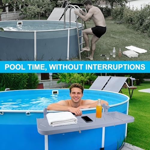 winemana Pool Bar for Above Ground Pool Swim Up Bar 38.4" x12" Adjustable Poolside Table Foldable Swimming Pool Shelf Fits Round Oval Rectangle Pools Clip-On Drink Table for Deck Patio, Grey - color: Grey